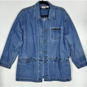 Vintage Crossroads Chambray Denim Chore Jacket Pockets Metal Buttons Womens Med